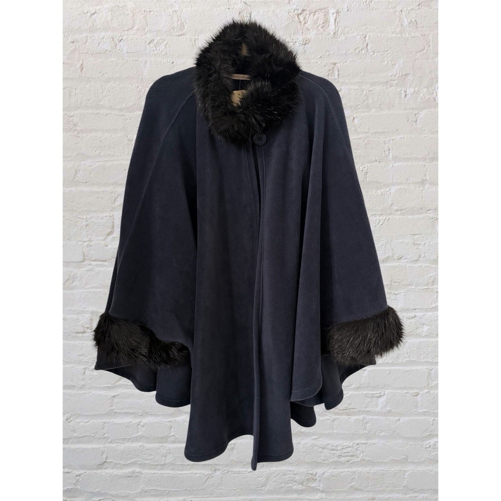 Soft Surroundings Black Womens Desmona Cape With Faux Fur One Size New Soft